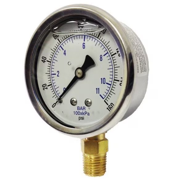 2 12 DIAL, LOWER MOUNT, 14 NPT, SS CASE, BRASS INTERNALS, LIQUID FILLED, 02000 PSIBAR, Kodiak Controls, Mfr#: KC201L252000
